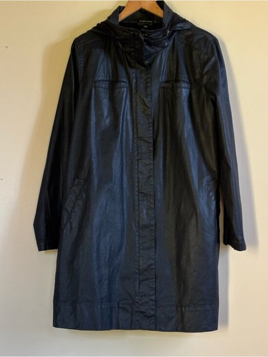 Eileen Fisher Jackets & Blazers - [New] Eileen Fisher (M) Black Waxed Organic Cotton Stretch Twill Hooded Jacket